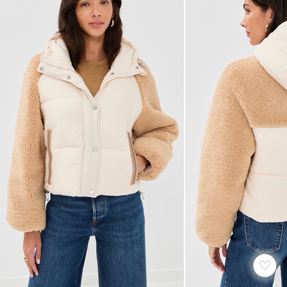 New!!! This season—UGG Cream and Tan Teddy Jacket - Mykah UGGbraid Puffer Jacket